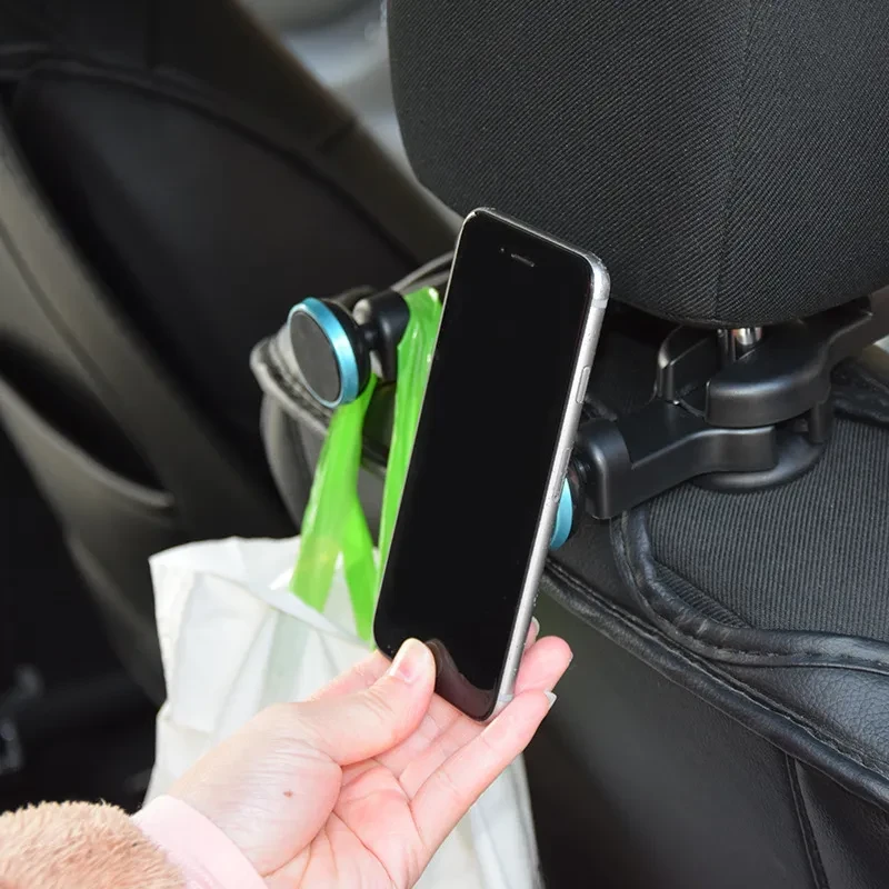 Hidden Car Seat Mount with Magnetic Phone Holder and Dual Hooks