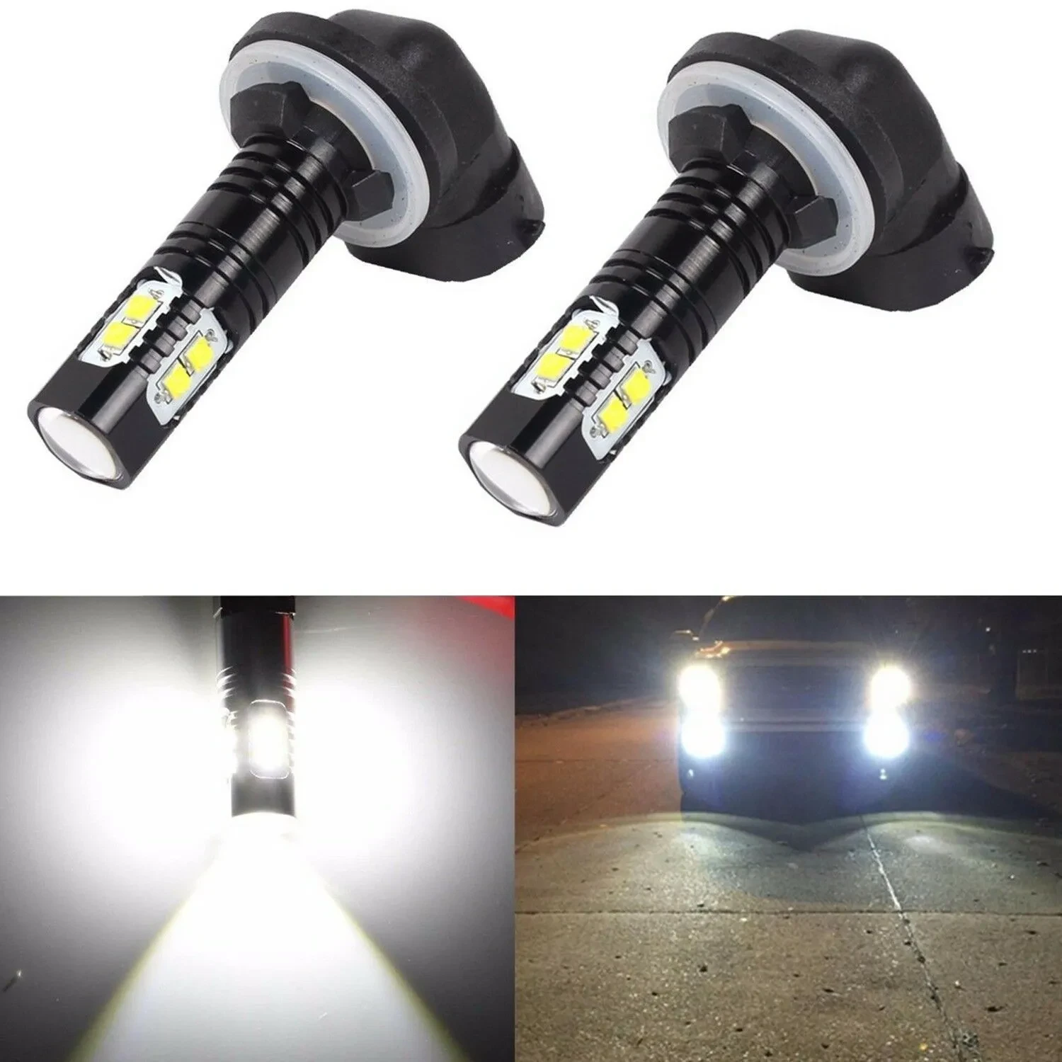 High-Power 10-SMD LED Fog Light – 50W White Car Lamp Black Shell