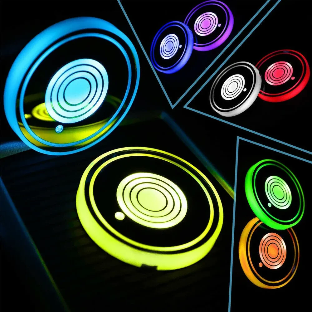 USB LED Cup Holder Mat for Cars – Waterproof GM Coaster Lights