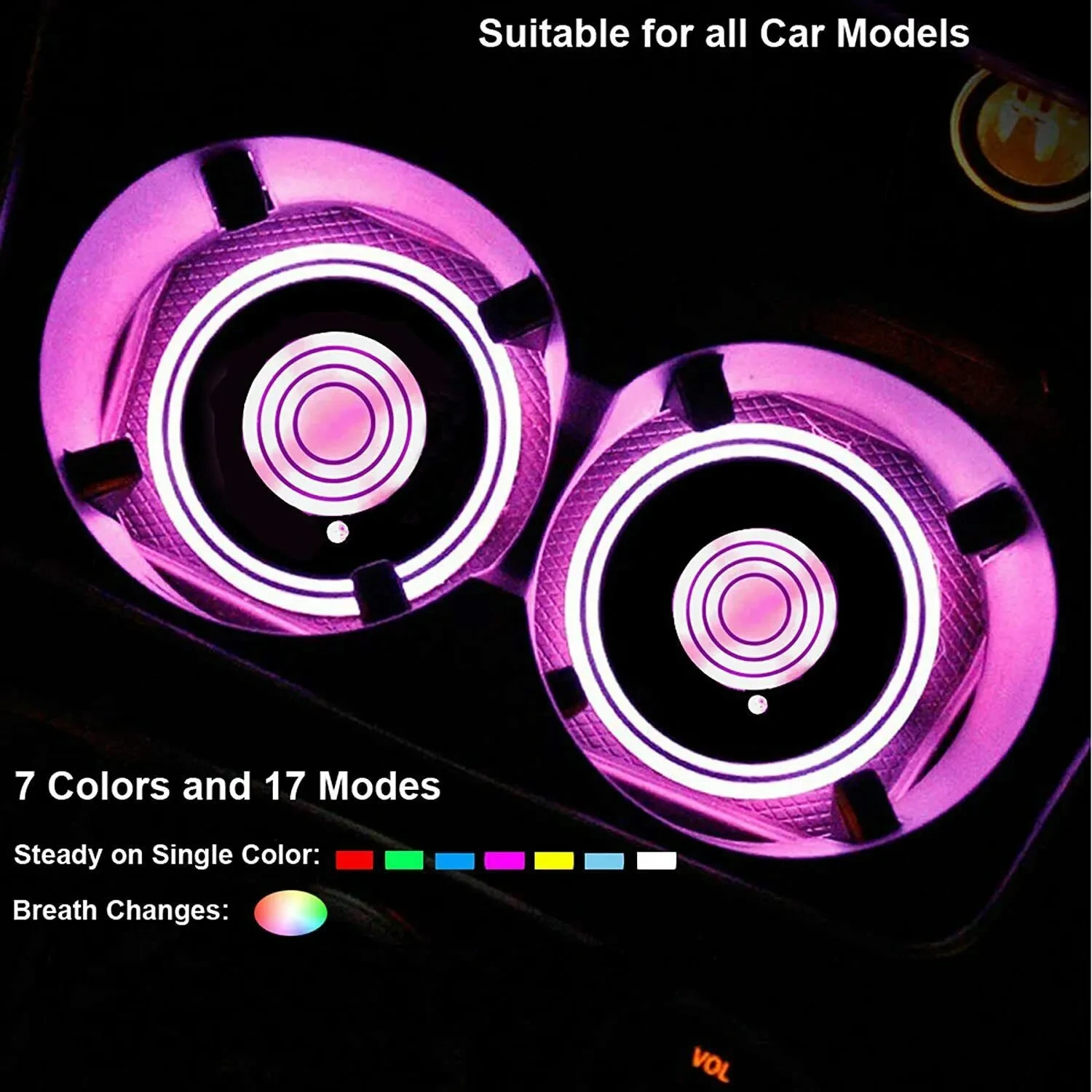 USB LED Cup Holder Mat for Cars – Waterproof GM Coaster Lights