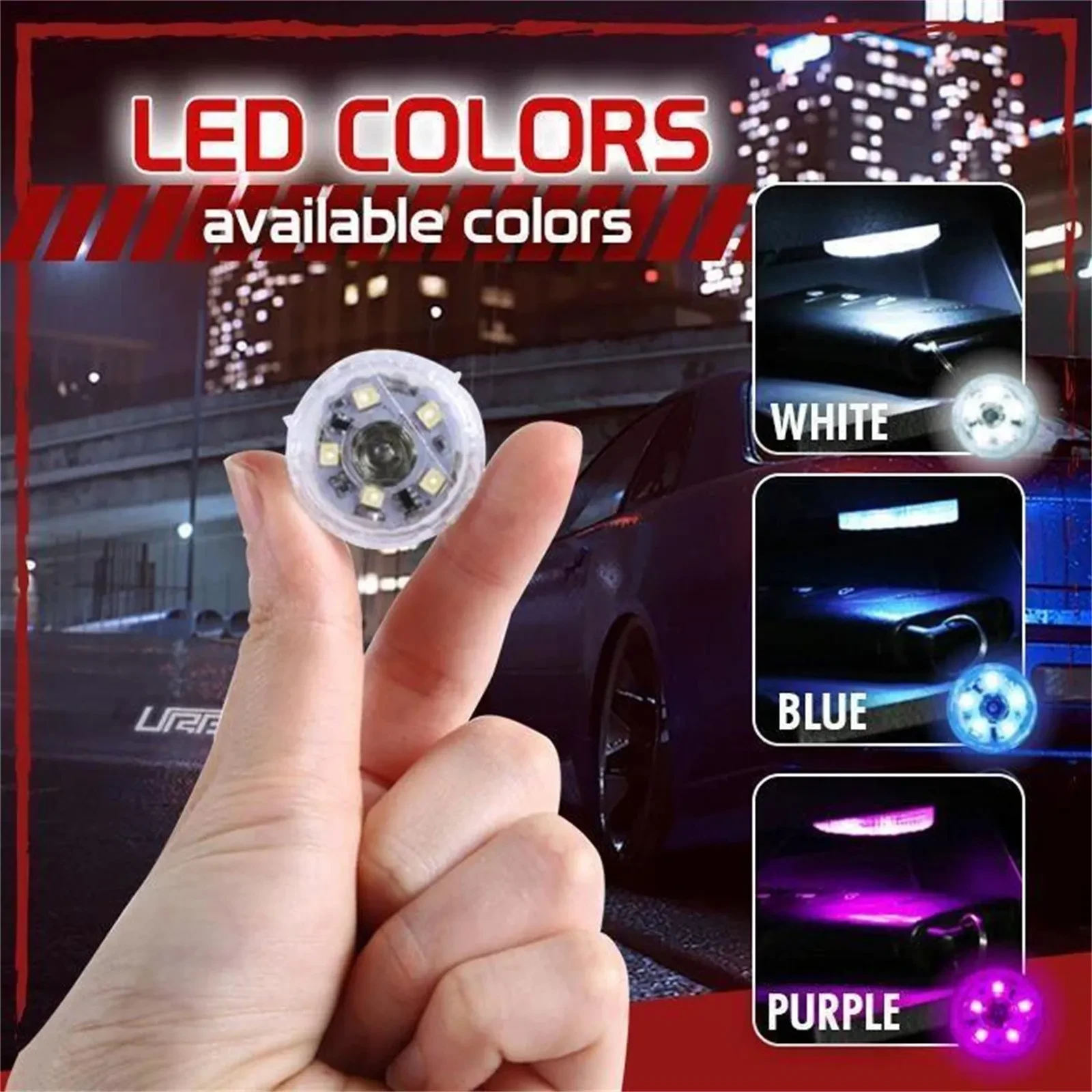 Touch-Activated Car Interior Ambient Light – White, Blue & Purple