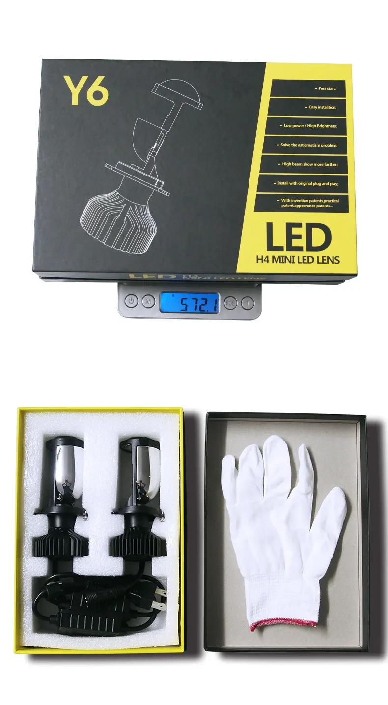 Ultra-Bright Fisheye LED Headlight for Cars & Motorcycles 12V 80W