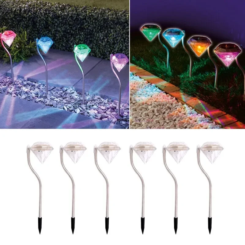 Solar Diamond Garden Light LED White & Multicolor Outdoor Lamp