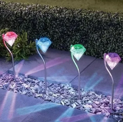 Solar Diamond Garden Light LED White & Multicolor Outdoor Lamp