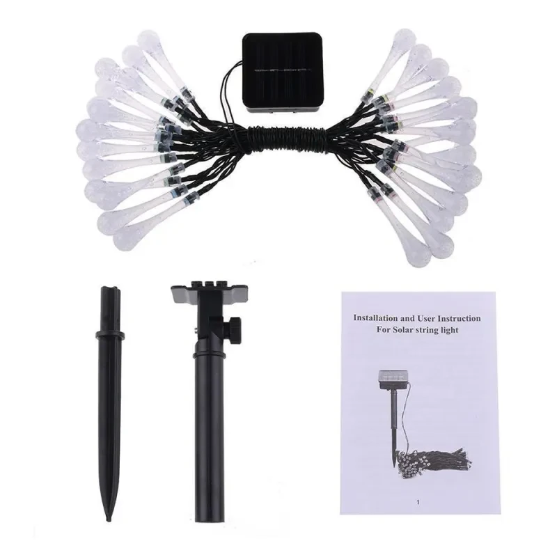 Solar Water Drop Fairy LED String Lights Outdoor Garden Decor