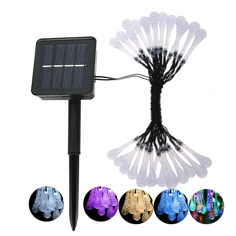 Solar Water Drop Fairy LED String Lights Outdoor Garden Decor