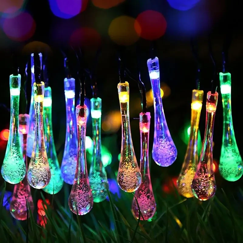 Solar Water Drop Fairy LED String Lights Outdoor Garden Decor
