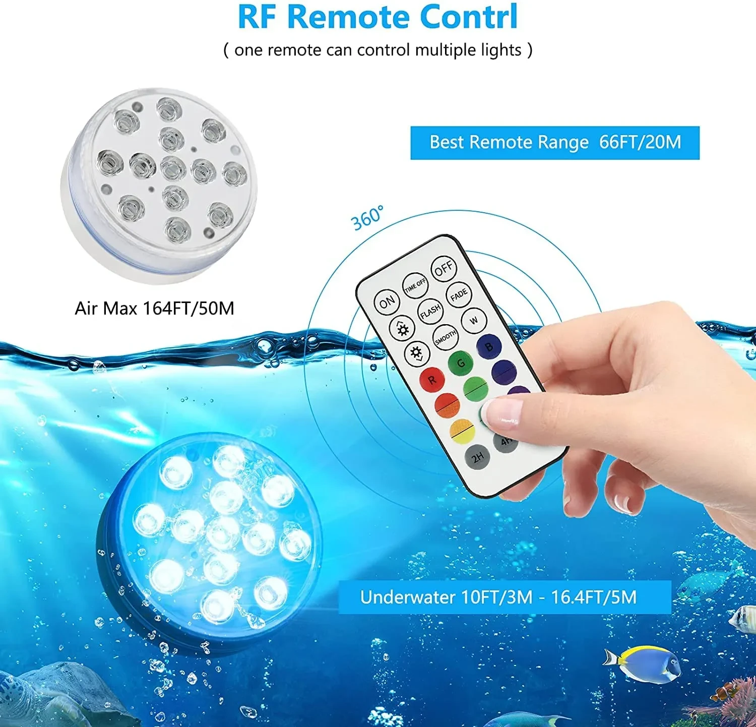Color-Changing Remote Control LED Diving Light 7cm Waterproof