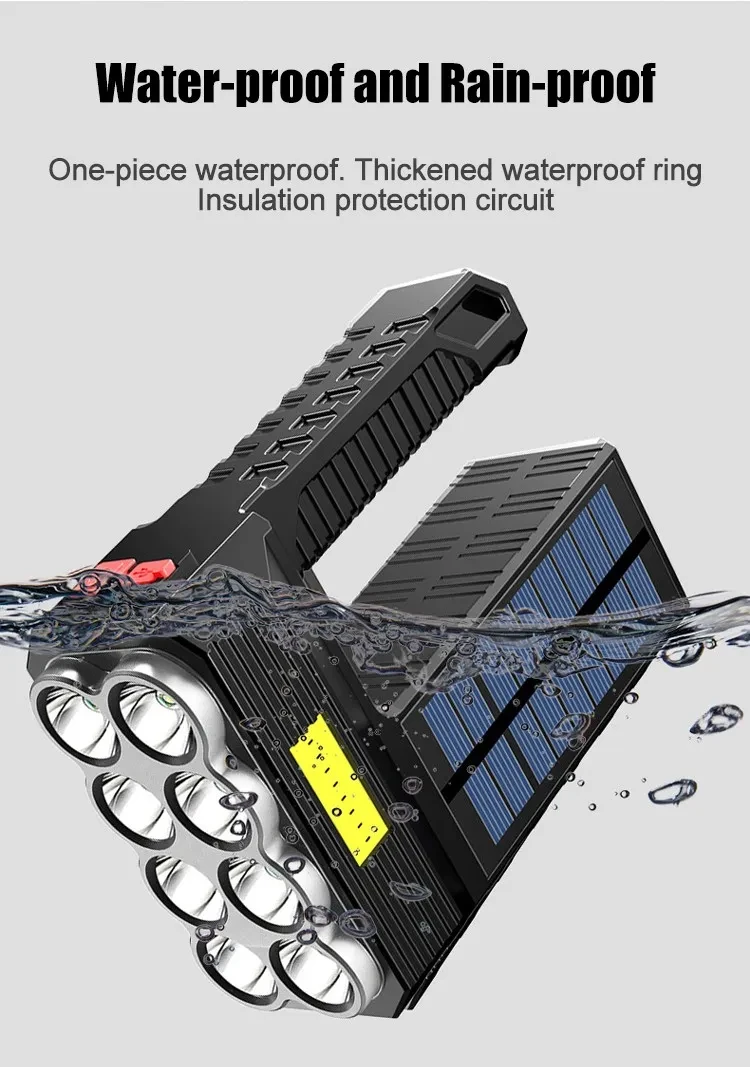 Ultra Bright Multi-Head Rechargeable Torch with Solar Power