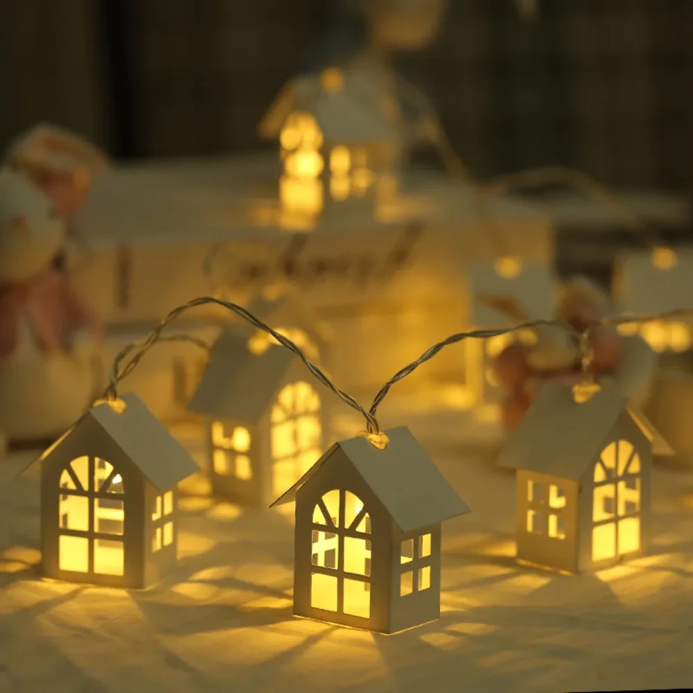 Wooden House Fairy String Lights for Festive Home Styling
