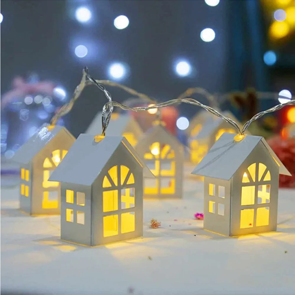 Wooden House Fairy String Lights for Festive Home Styling
