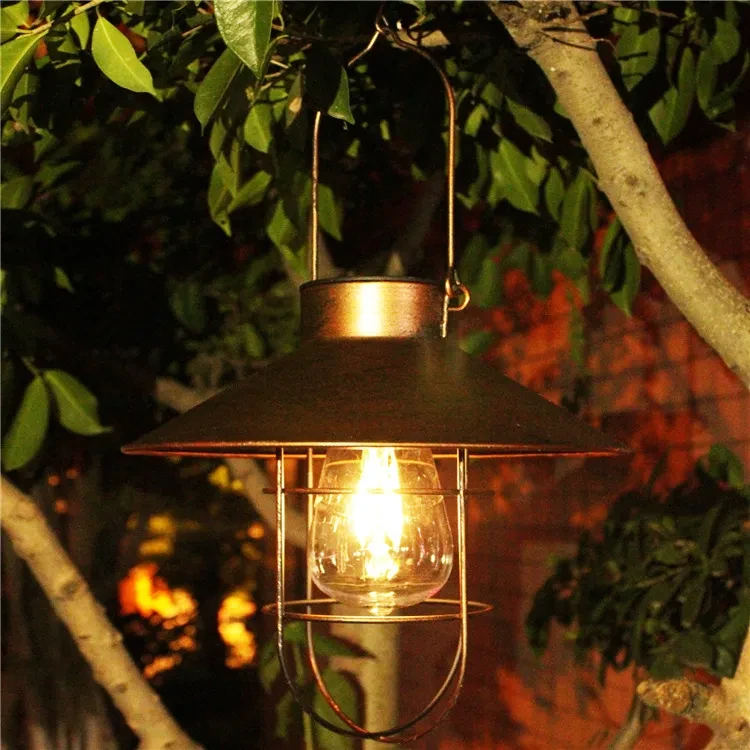 Solar Metal Hanging Lantern – Vintage Bronze Outdoor Chandelier Light