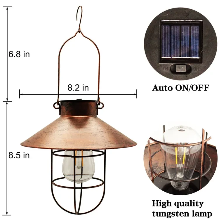 Solar Metal Hanging Lantern – Vintage Bronze Outdoor Chandelier Light