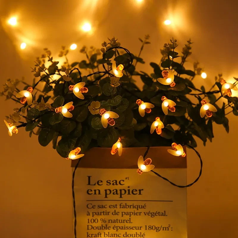 Solar-Powered Bee-Themed LED String Lights for Garden & Party Decor