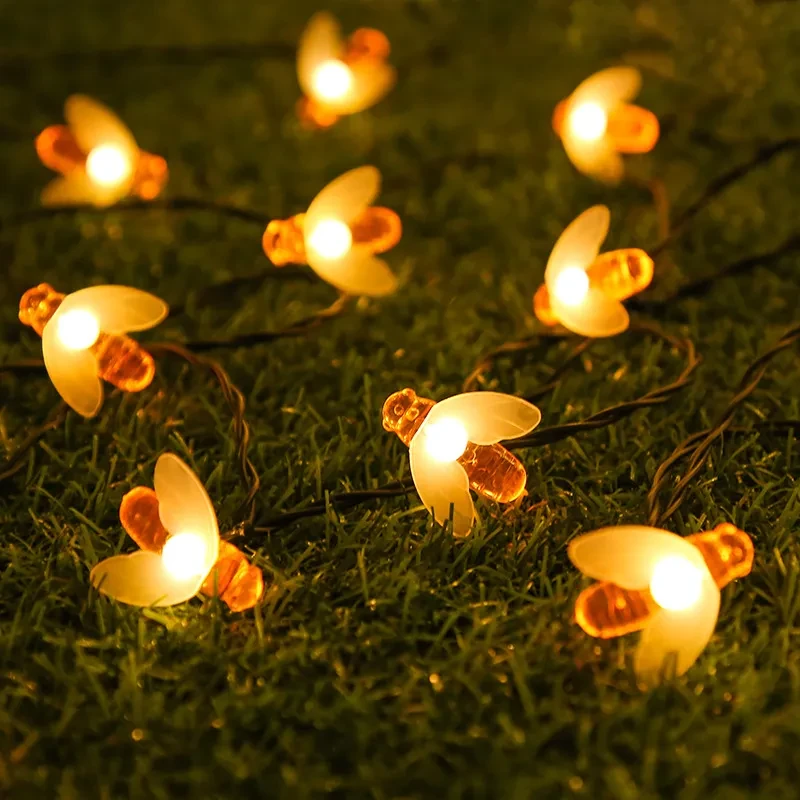 Solar-Powered Bee-Themed LED String Lights for Garden & Party Decor