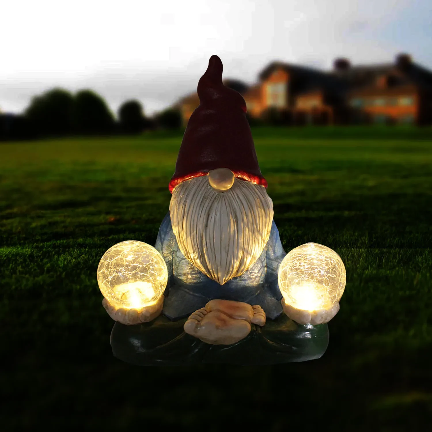 Solar LED Resin Dwarf Doll Garden Statue Outdoor Decorative Figurine