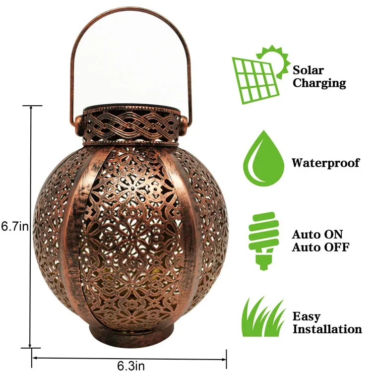 Solar Hanging Garden Lamp Outdoor Wrought Iron Chandelier Lantern