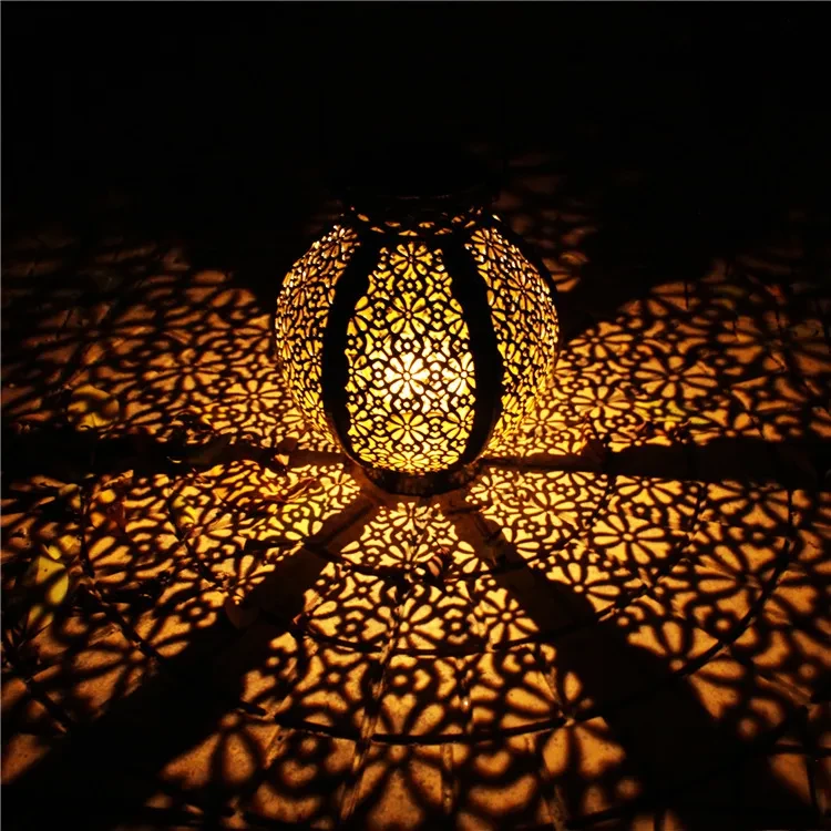 Solar Hanging Garden Lamp Outdoor Wrought Iron Chandelier Lantern