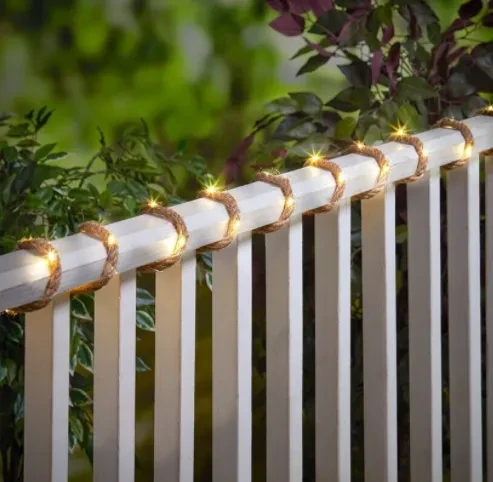 Solar Hemp Rope LED String Light with Remote Timer Warm Yellow