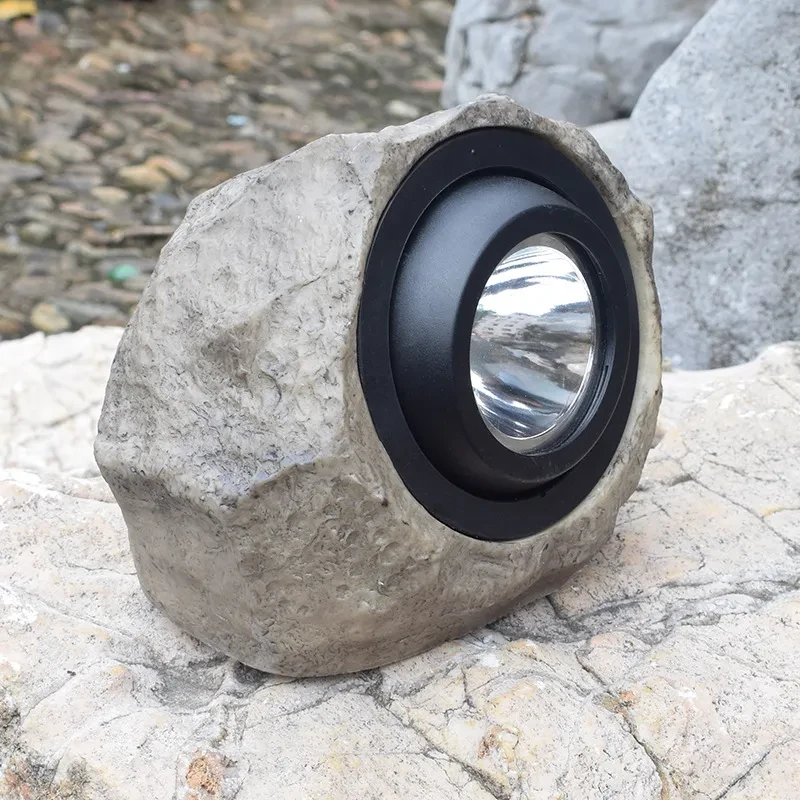 Solar Stone Effect Garden Spotlight with Adjustable Warm & White