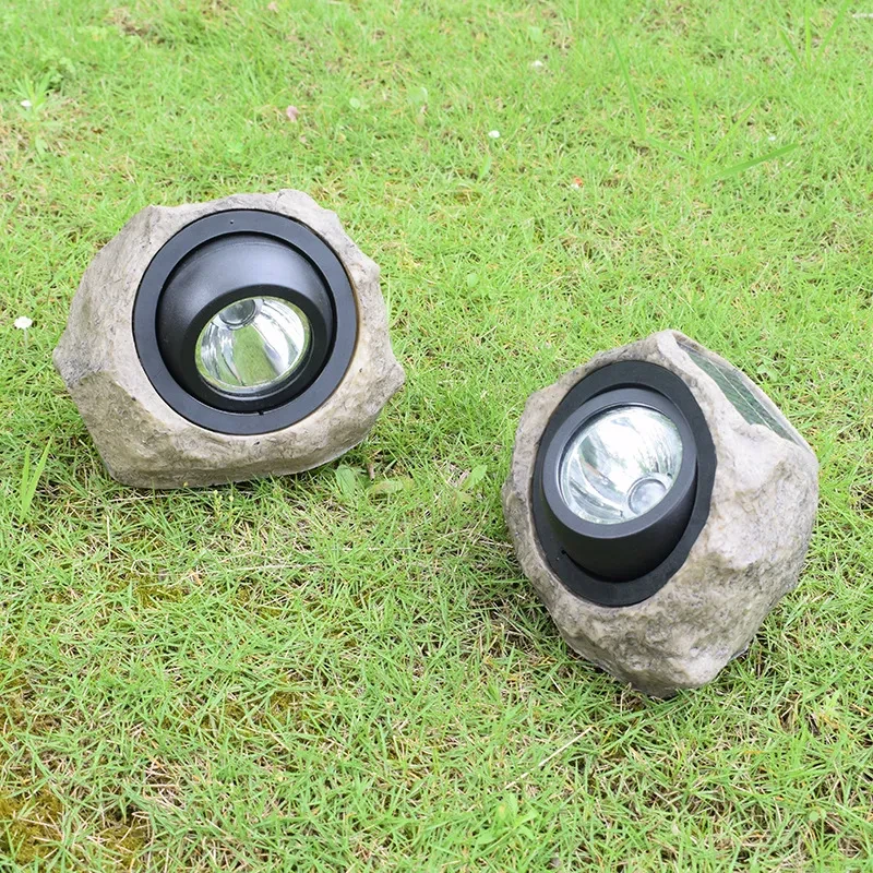 Solar Stone Effect Garden Spotlight with Adjustable Warm & White