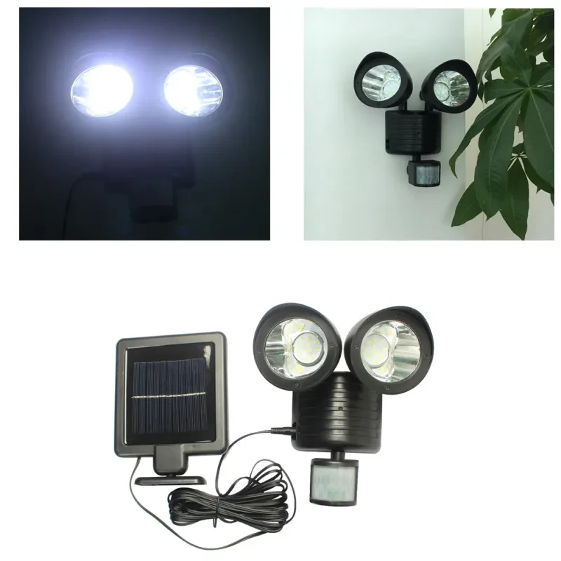 Dual Head Solar Motion Sensor Light with 22 LEDs Outdoor