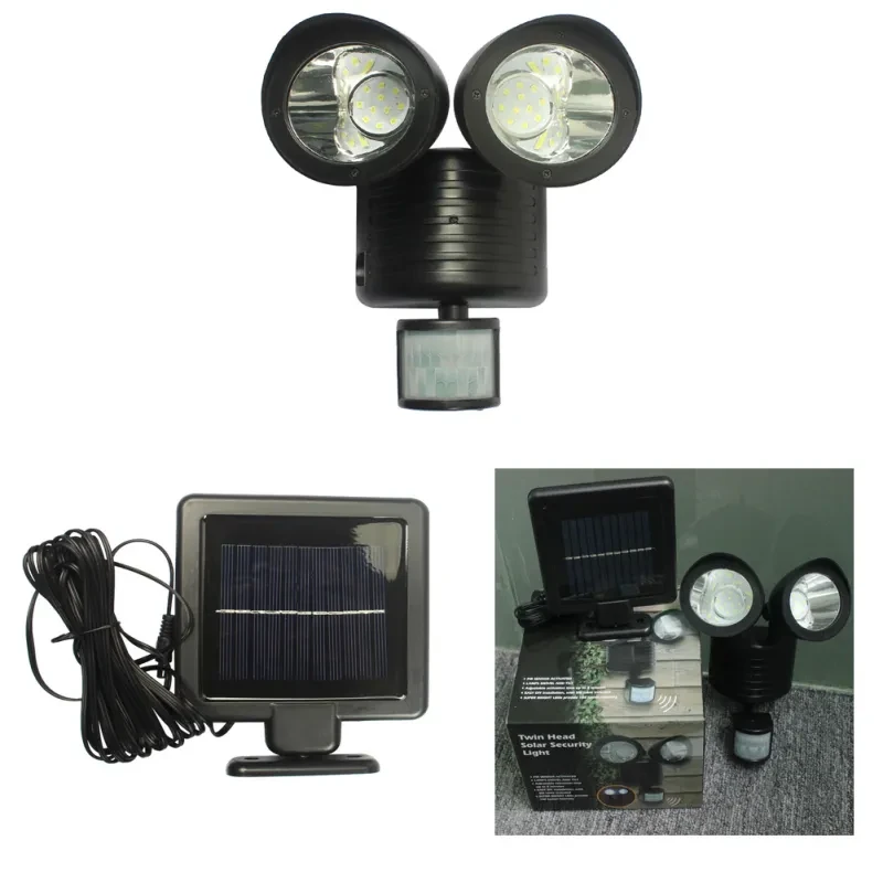 Dual Head Solar Motion Sensor Light with 22 LEDs Outdoor