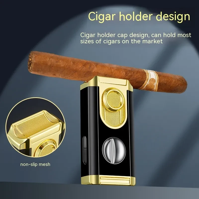 Triple Flame Windproof Cigar Lighter with Side Ignition Design