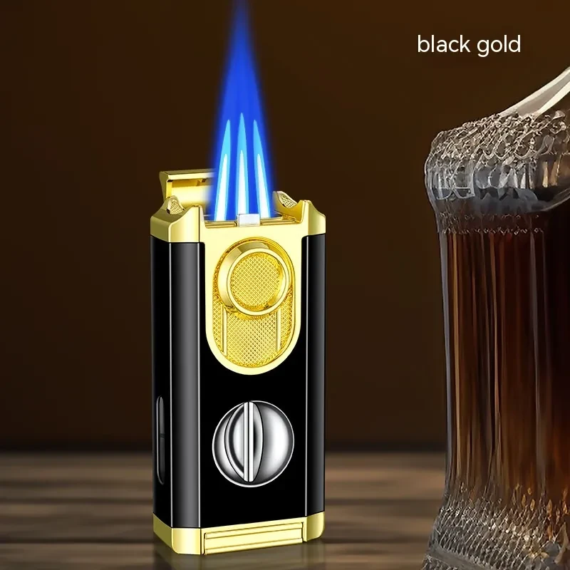 Triple Flame Windproof Cigar Lighter with Side Ignition Design