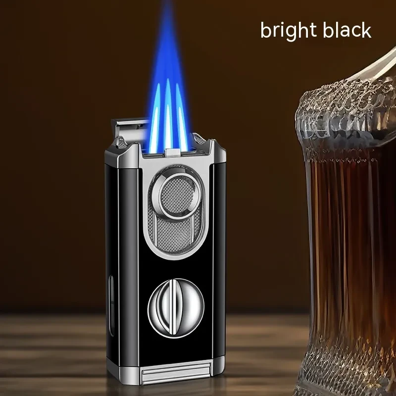 Triple Flame Windproof Cigar Lighter with Side Ignition Design
