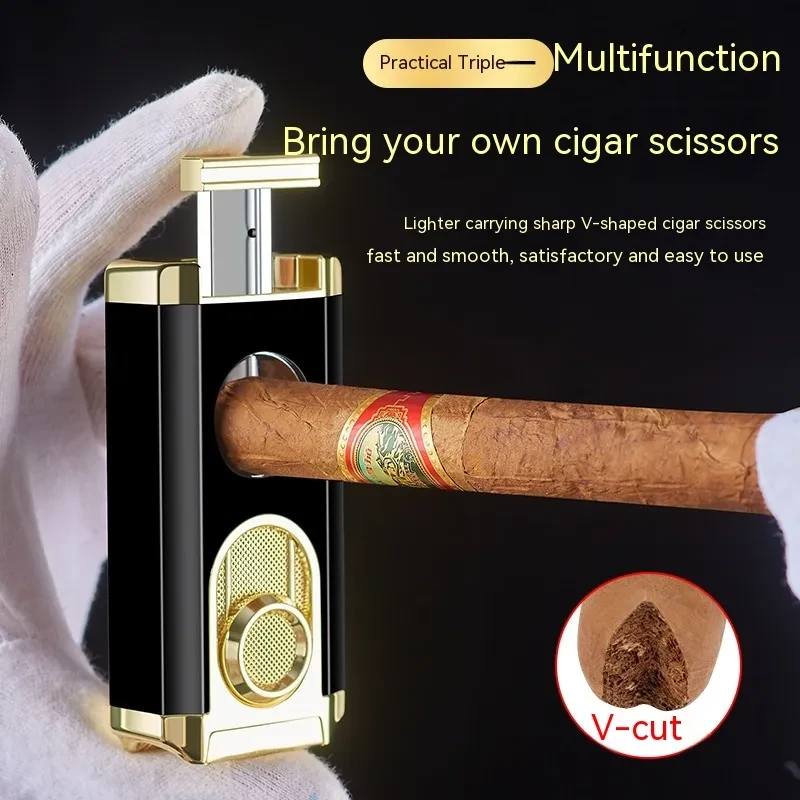 Triple Flame Windproof Cigar Lighter with Side Ignition Design