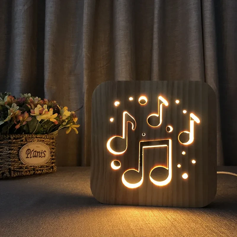 USB Warm White 3D Wooden LED Ambient Table Light