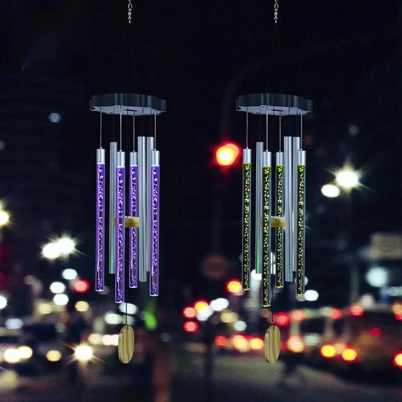 Solar Tube Wind Chime with LED Color-Changing Lights Outdoor