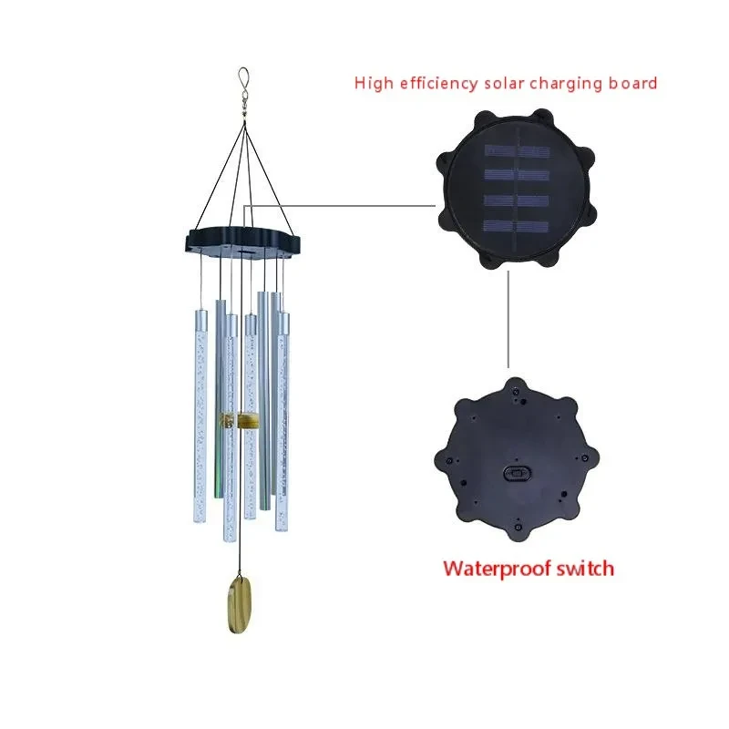Solar Tube Wind Chime with LED Color-Changing Lights Outdoor