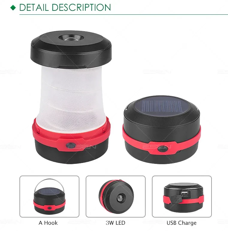 Folding Solar Camping Lantern with USB Recharge & Power Output