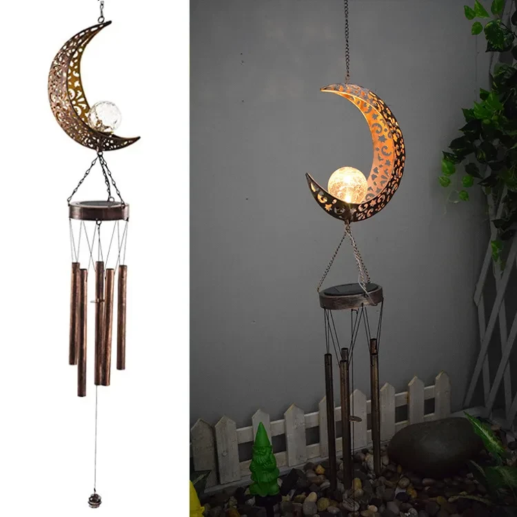 Solar LED Sun & Moon Wrought Iron Wind Chime Garden Light