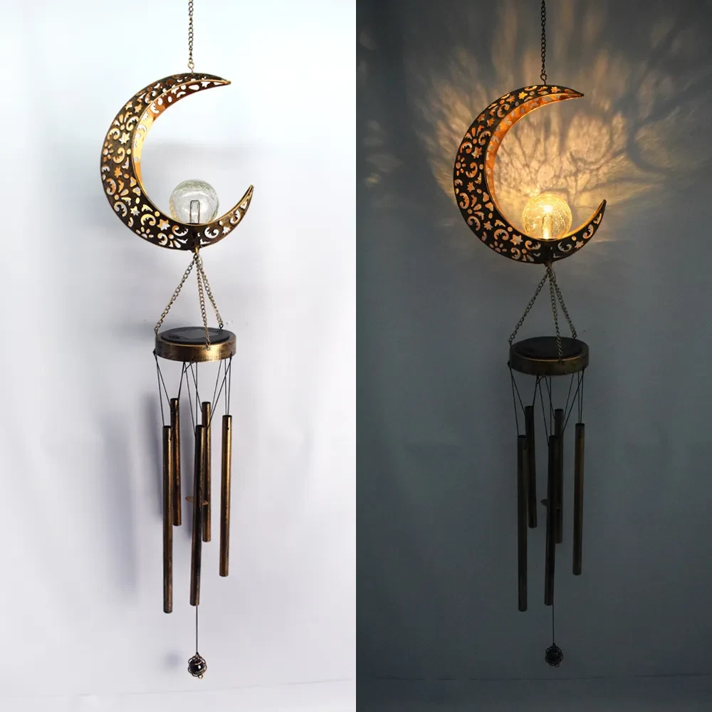 Solar LED Sun & Moon Wrought Iron Wind Chime Garden Light