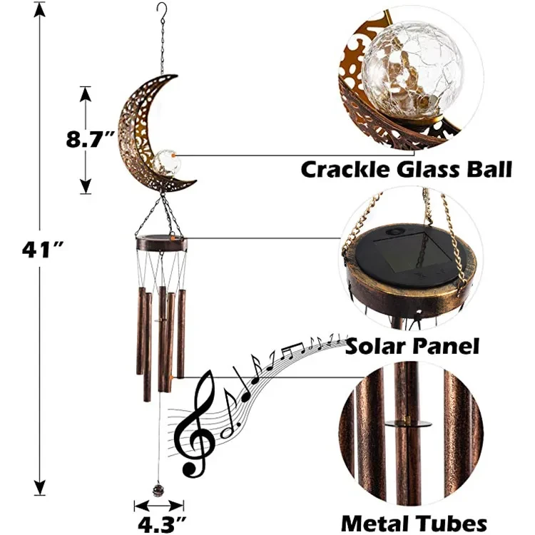 Solar LED Sun & Moon Wrought Iron Wind Chime Garden Light