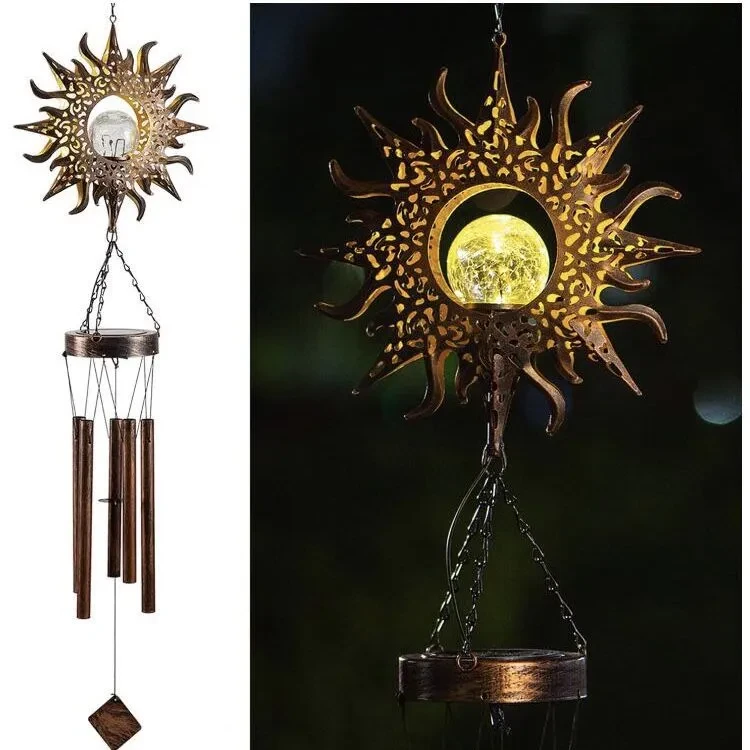 Solar LED Sun & Moon Wrought Iron Wind Chime Garden Light