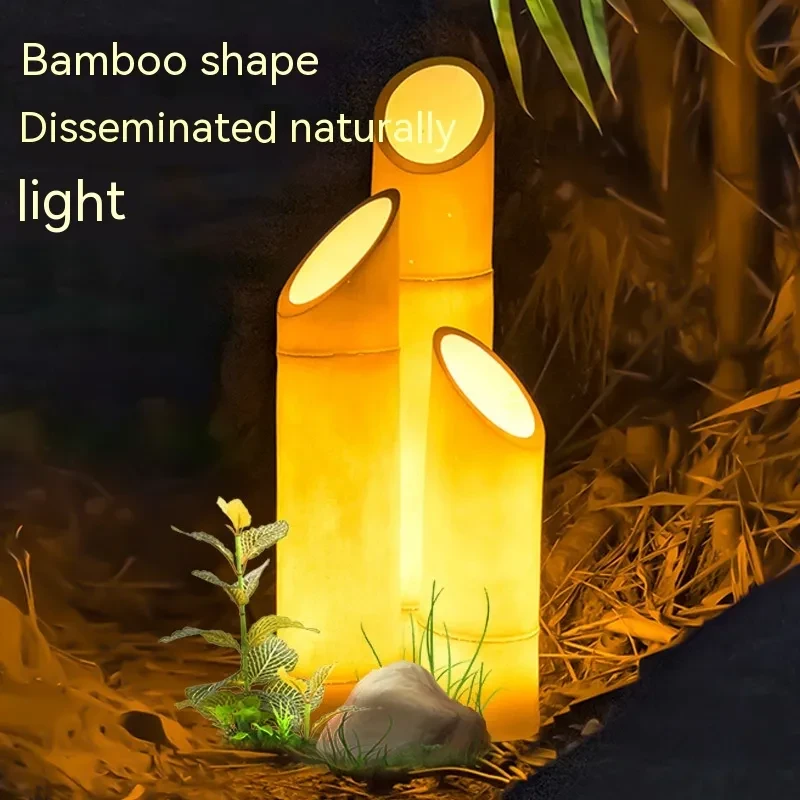 Solar Resin Bamboo Landscape Lamp for Courtyard Villa Decoration