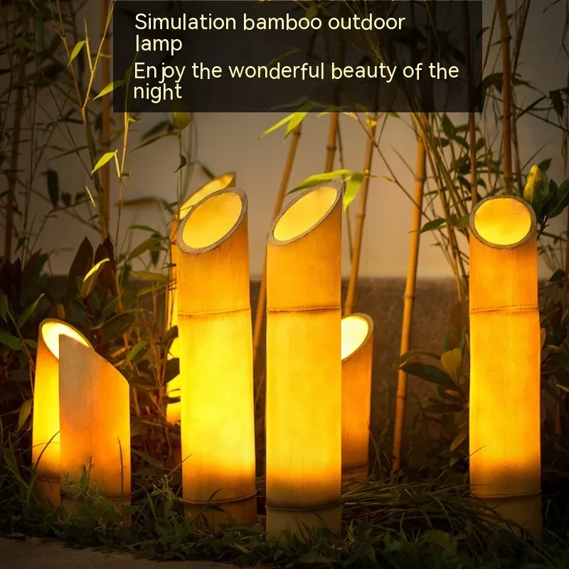 Solar Resin Bamboo Landscape Lamp for Courtyard Villa Decoration