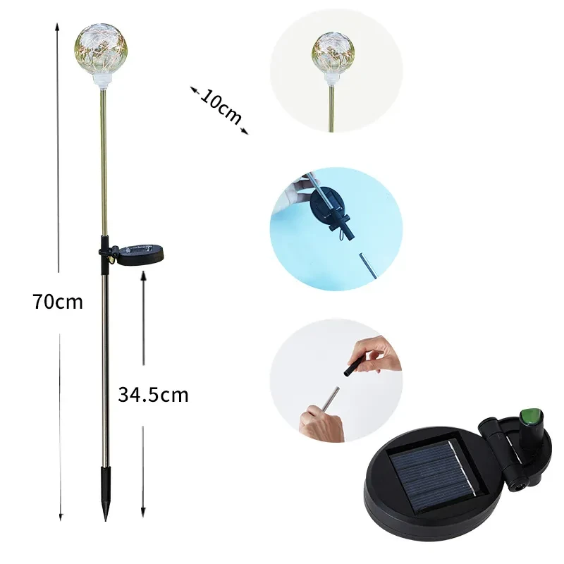 Solar LED Sphere Lawn Lamp with Stainless Steel Stand for Garden