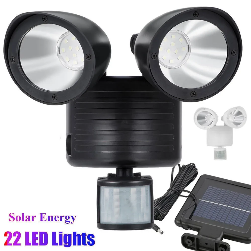 Double-Head Solar Motion Sensor Spotlight for Outdoor Security