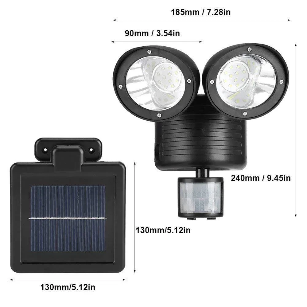 Double-Head Solar Motion Sensor Spotlight for Outdoor Security