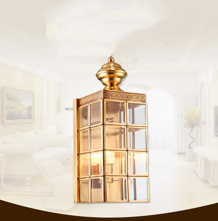 European Full Copper LED Wall Sconce for Balcony Courtyard Pavilion