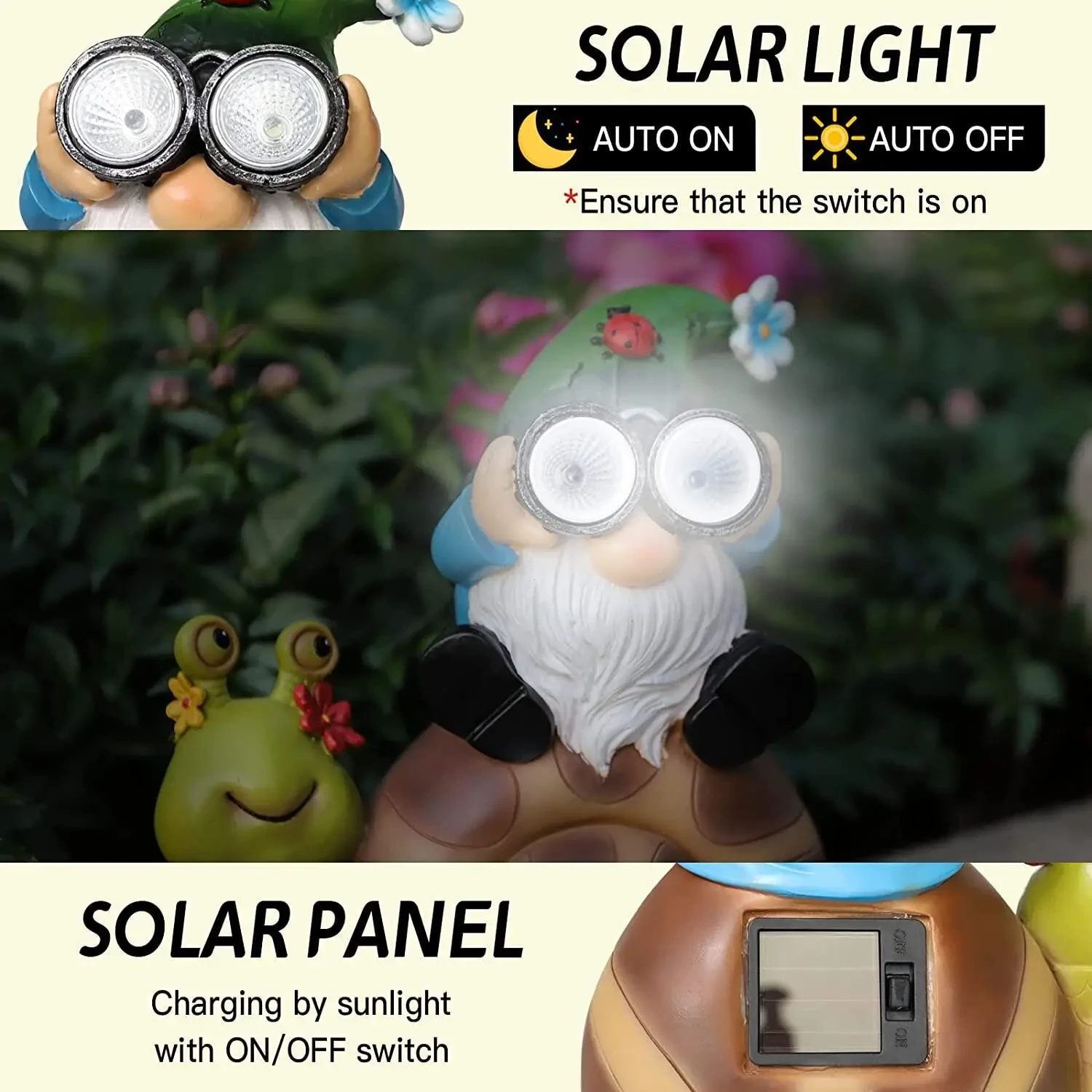 Solar Light Resin Gnome Snail Ornament for Outdoor Garden Decor