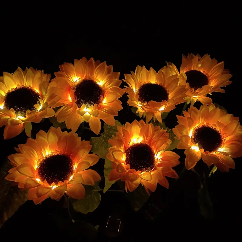 Solar Sunflower Triple Bloom Outdoor Garden Light with Warm Glow