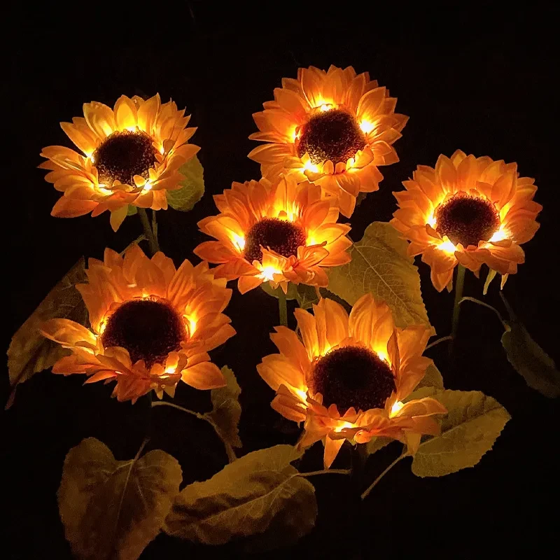 Solar Sunflower Triple Bloom Outdoor Garden Light with Warm Glow