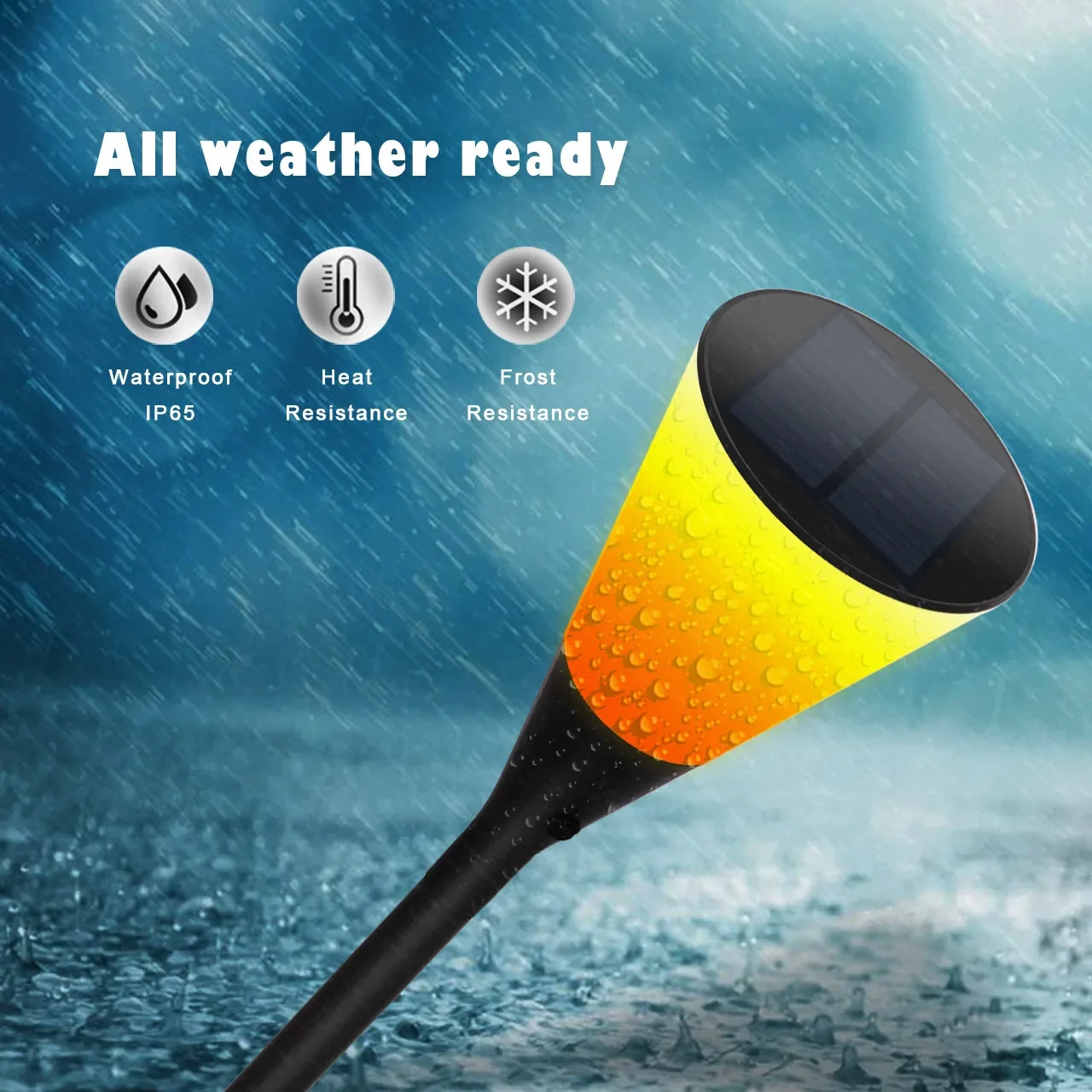 Solar Flame Torch Wall Light Amber LED Outdoor Induction Lamp