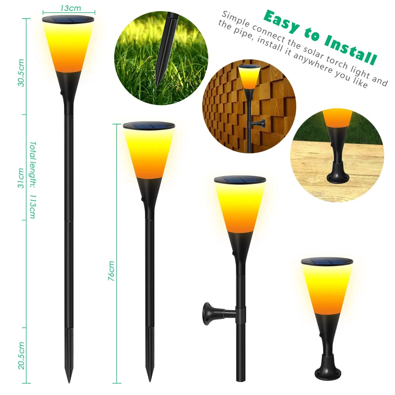 Solar Flame Torch Wall Light Amber LED Outdoor Induction Lamp